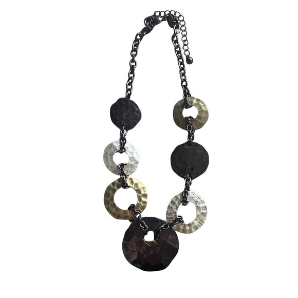 Mixed Metal Boho Statement Necklace Signed Laura Ashley Purple Hammered 15-18” - Picture 6 of 11